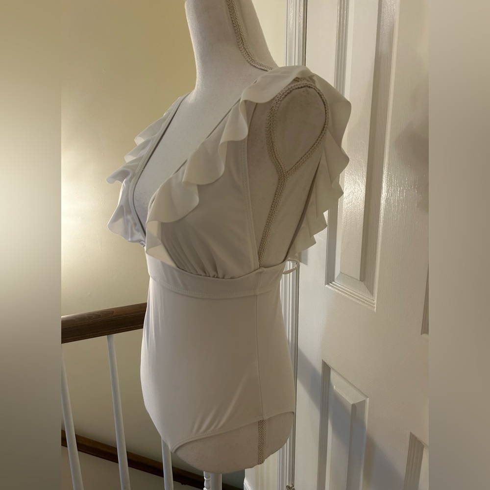 DONATED: Deep V Ruffle One-Piece Swimsuit NWOT! - Picture 3 of 9